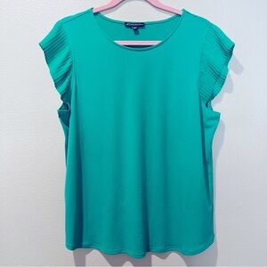 Women L Adianna Papell RUFFLE Pleated Sleeve Knit Blouse Shirt Top Tunic N91